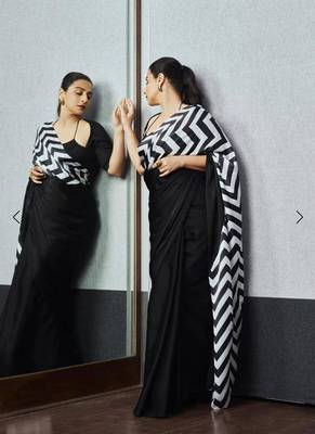 Black original japan satin saree with digital print blouse 2