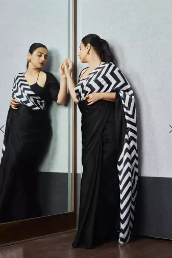 Black original japan satin saree with digital print blouse