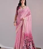 Pink color muga cotton colorfull resham weaving saree