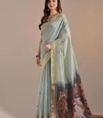 Sky blue color muga cotton colorfull resham weaving saree