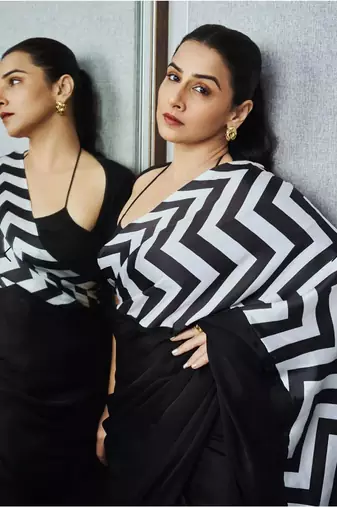 Black original japan satin saree with digital print blouse