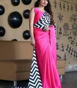 Pink original japan devsena satin saree japan satin digital print blouse