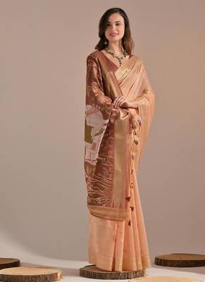Peach color muga cotton colorfull resham weaving saree 2