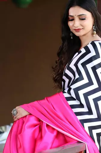 Pink original japan satin saree with digital print blouse