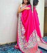 Magenta original japan devsena satin saree japan satin digital print blouse