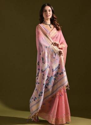 Pink muga cotton full resham weaving saree 3