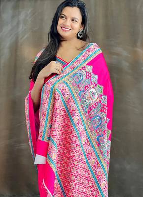 Magenta original japan satin saree with digital print blouse 3