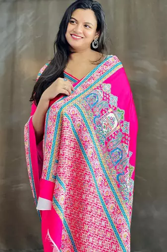 Magenta original japan satin saree with digital print blouse