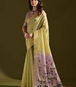 Lemon color muga cotton colorfull resham weaving saree
