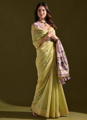Lemon color muga cotton colorfull resham weaving saree 2