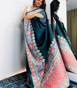 Black original japan devsena satin saree japan satin digital print blouse
