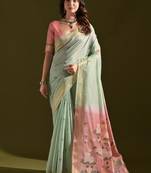 Sky blue color muga cotton colorfull resham weaving saree