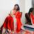 Red original japan devsena satin saree japan satin digital print blouse