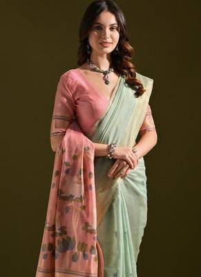 Sky blue color muga cotton colorfull resham weaving saree 3