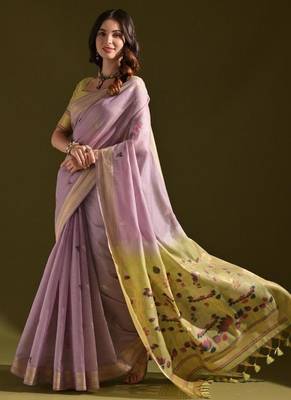Levender color muga cotton colorfull resham weaving saree 2