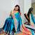 Aqua blue original japan devsena satin saree japan satin digital print blouse