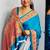 Aqua blue original japan devsena satin saree japan satin digital print blouse