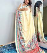 Off white original japan devsena satin saree japan satin digital print blouse