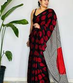Black original japan devsena satin saree japan satin digital print blouse