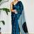 Aqua blue original japan devsena satin saree japan satin digital print blouse