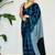 Aqua blue original japan devsena satin saree japan satin digital print blouse