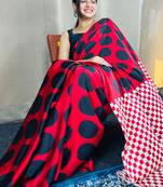 Red original japan devsena satin saree japan satin digital print blouse