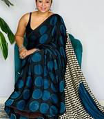 Black original japan devsena satin saree japan satin digital print blouse