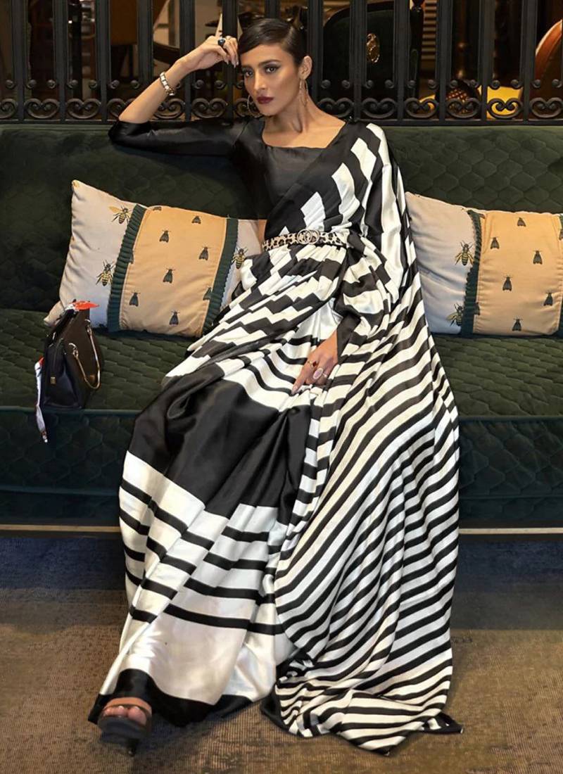 White original japan devsena satin saree japan satin digital print blouse