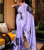 Lavender original japan devsena satin saree japan satin digital print blouse