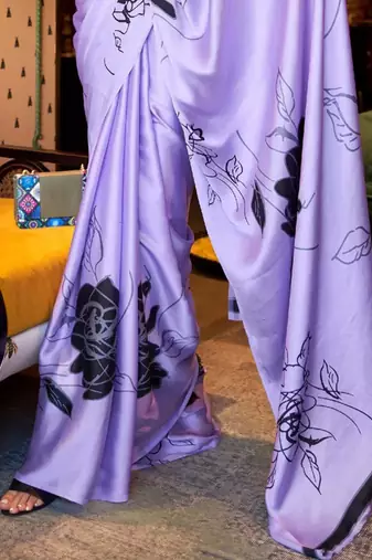 Lavender original japan satin saree with digital print blouse