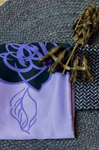 Lavender original japan satin saree with digital print blouse