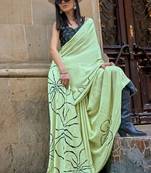 Sea green original japan devsena satin saree japan satin digital print blouse