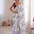 white silk blend digital printed saree with swarovski diamond work & blouse piece