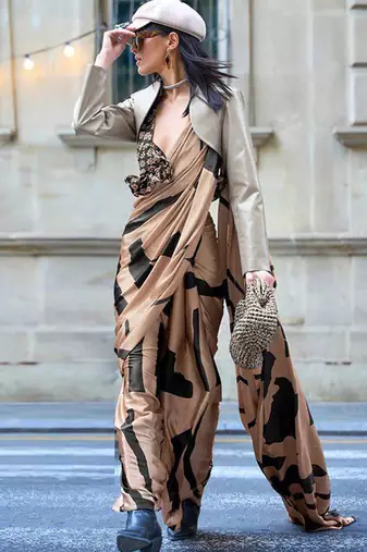 Brown original japan devsena satin saree japan satin digital print blouse