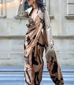 Brown original japan devsena satin saree japan satin digital print blouse