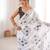 white silk blend digital printed saree with swarovski diamond work & blouse piece