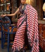 Hot pink original japan devsena satin saree japan satin digital print blouse