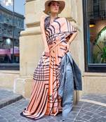 Peach original japan devsena satin saree japan satin digital print blouse