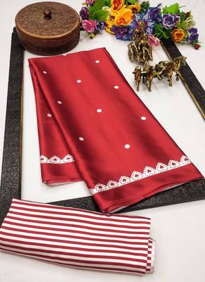 Red original japan satin saree with digital print blouse 4