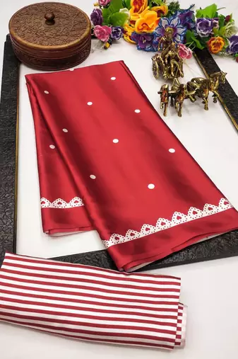 Red original japan satin saree with digital print blouse