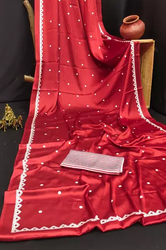 Red original japan satin saree with digital print blouse