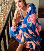 Blue original japan devsena satin saree japan satin digital print blouse