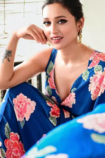 Blue original japan satin saree with digital print blouse