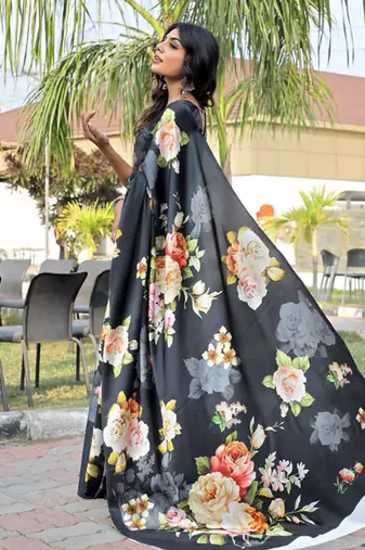 Black original japan satin saree with digital print blouse