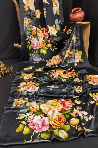 Black original japan satin saree with digital print blouse