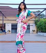 White original japan devsena satin saree japan satin digital print blouse