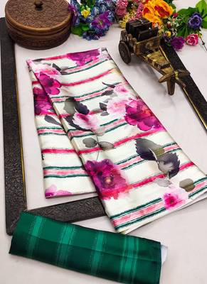 White original japan satin saree with digital print blouse 3