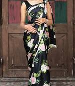Black original japan devsena satin saree japan satin digital print blouse