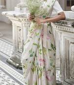 White original japan devsena satin saree japan satin digital print blouse