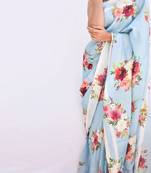 Light blue original japan devsena satin saree japan satin digital print blouse